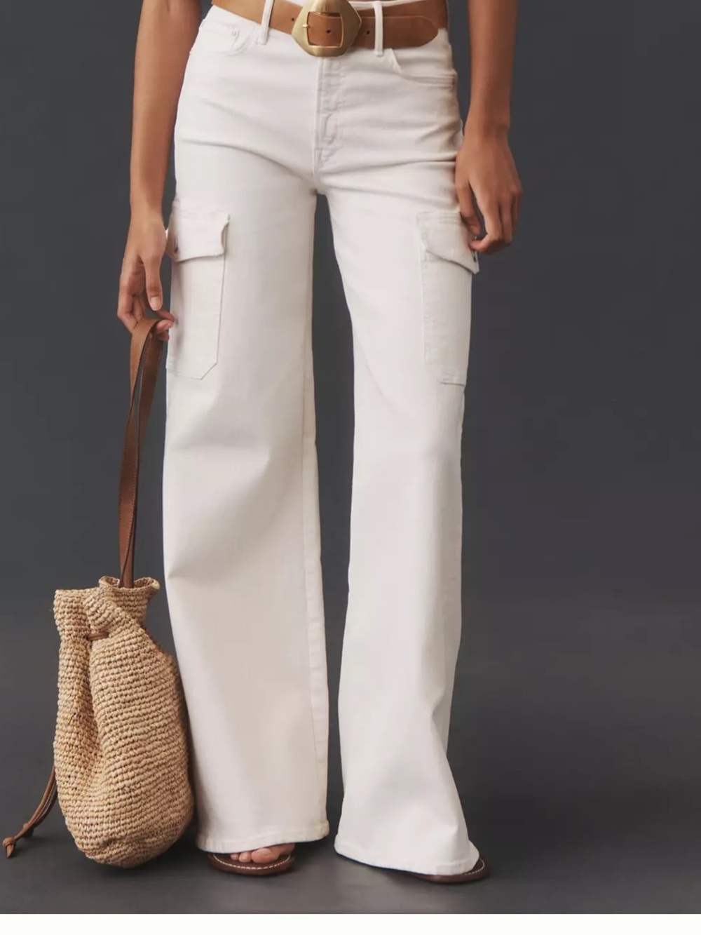 MOTHER UNDER COVER CREAM WIDE -Leg Cargo Jeans
